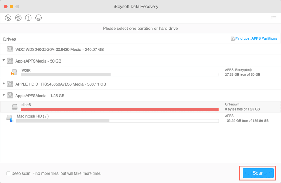 iBoysoft Data Recovery Mac : sélectionner un disque usb