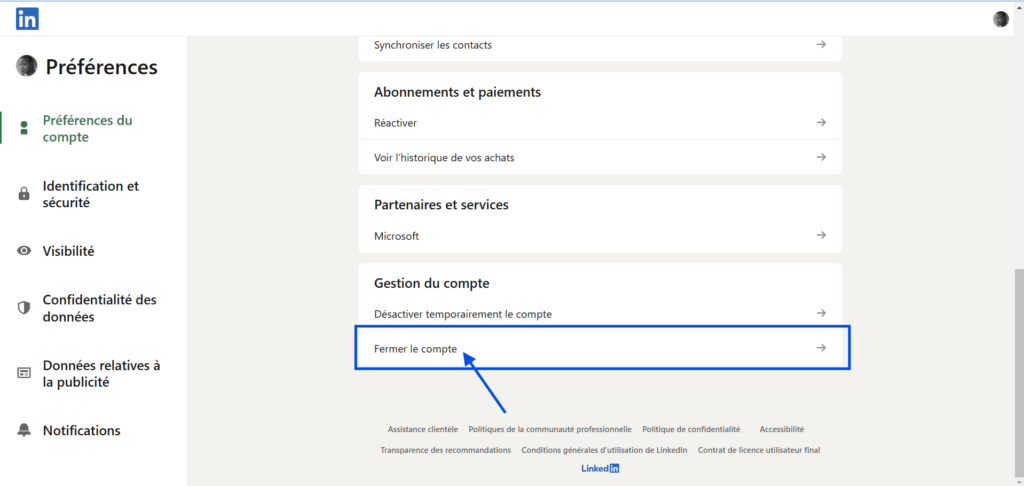 Fermer le compte