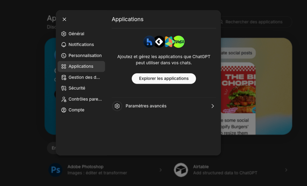 Les applications dans Photoshop
