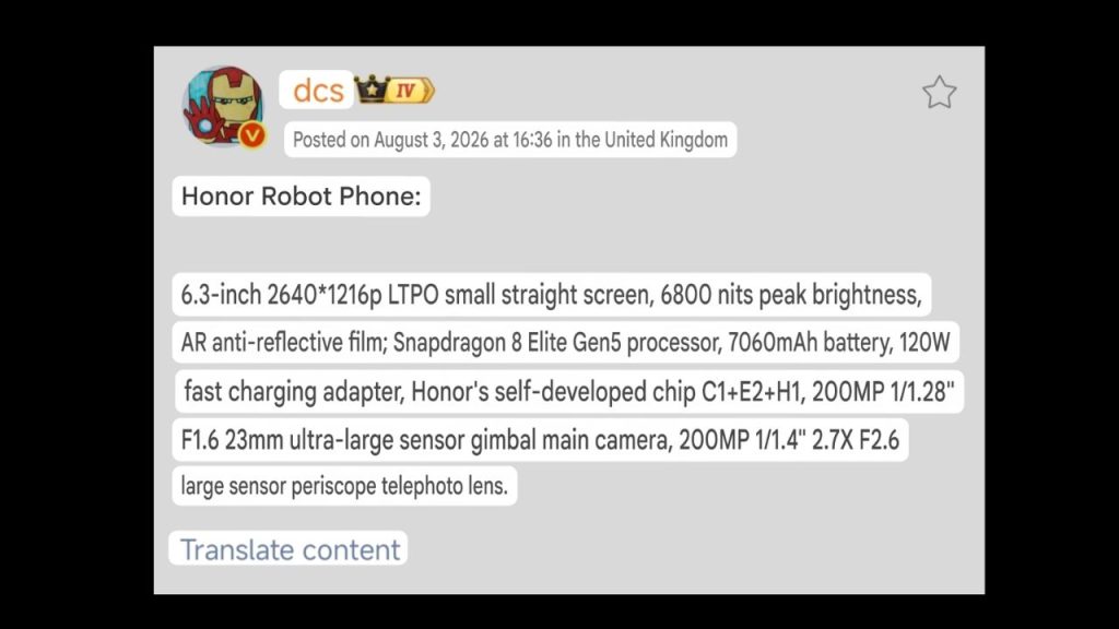 HONOR Robot Phone leak Digital Chat Station