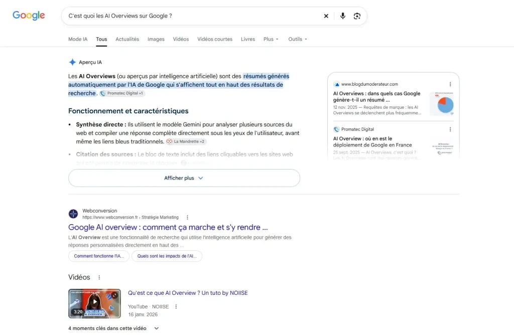 AI Overviews sur Google